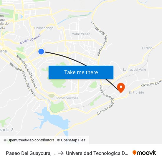 Paseo Del Guaycura, 19929 to Universidad Tecnologica De Tijuana map