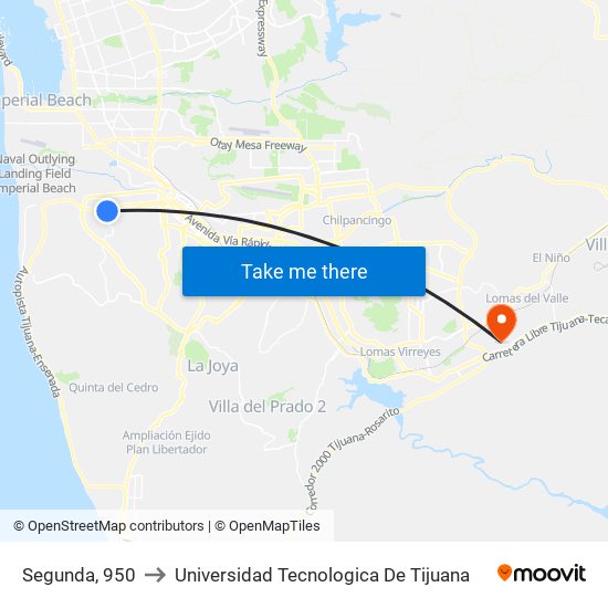 Segunda, 950 to Universidad Tecnologica De Tijuana map