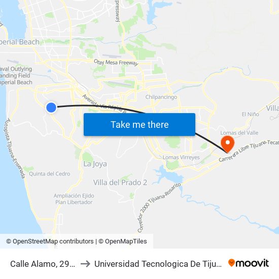 Calle Alamo, 2908 to Universidad Tecnologica De Tijuana map