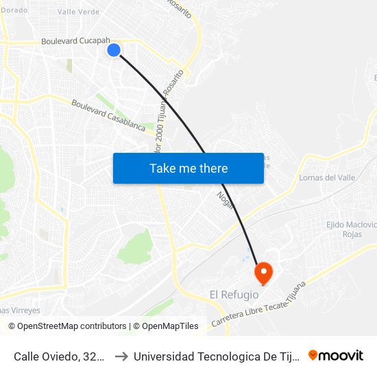 Calle Oviedo, 32502 to Universidad Tecnologica De Tijuana map