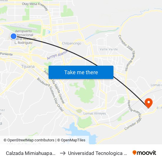 Calzada Mimiahuapan, 13423 to Universidad Tecnologica De Tijuana map