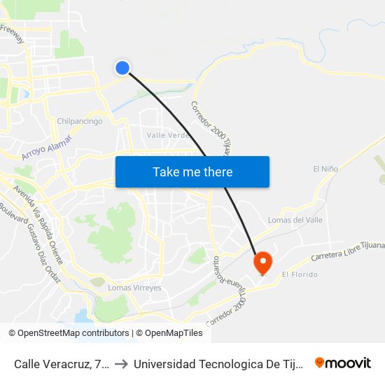 Calle Veracruz, 732 to Universidad Tecnologica De Tijuana map