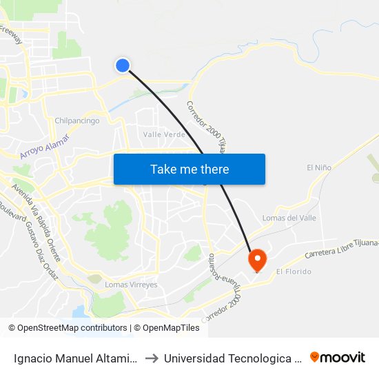 Ignacio Manuel Altamirano, 560 to Universidad Tecnologica De Tijuana map