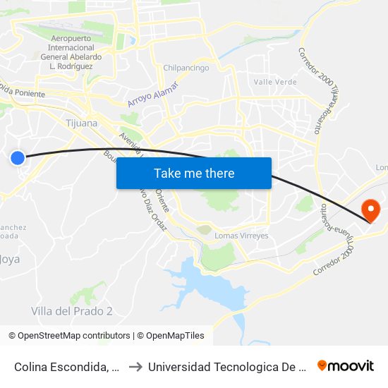 Colina Escondida, 6505 to Universidad Tecnologica De Tijuana map