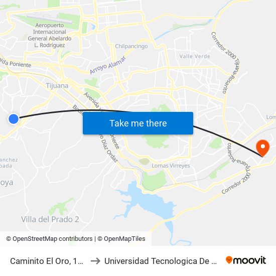 Caminito El Oro, 12189 to Universidad Tecnologica De Tijuana map