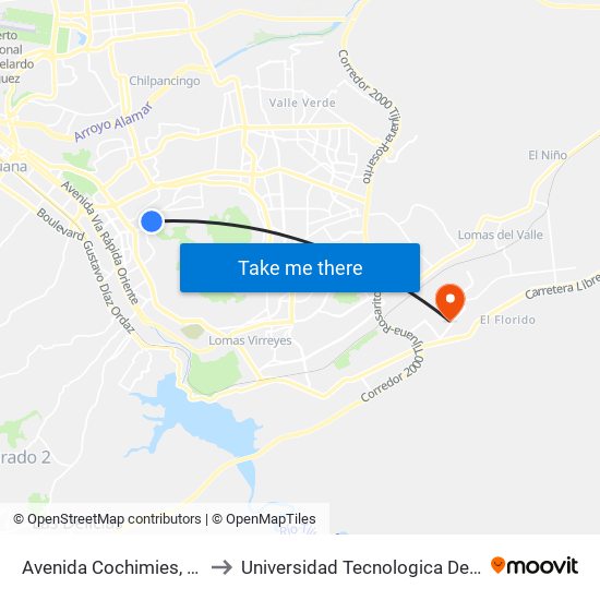 Avenida Cochimies, 16211 to Universidad Tecnologica De Tijuana map