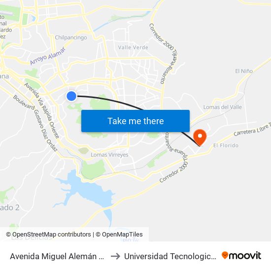 Avenida Miguel Alemán Valdez, 1302 to Universidad Tecnologica De Tijuana map
