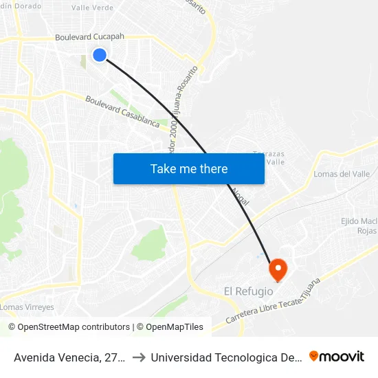 Avenida Venecia, 2703_A4 to Universidad Tecnologica De Tijuana map