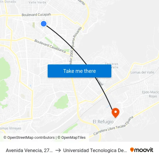 Avenida Venecia, 2717_F5 to Universidad Tecnologica De Tijuana map
