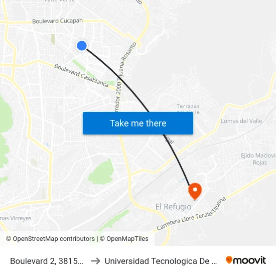 Boulevard 2, 3815_M54 to Universidad Tecnologica De Tijuana map