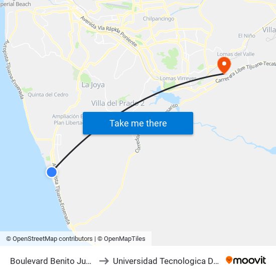 Boulevard Benito Juárez, 77 to Universidad Tecnologica De Tijuana map