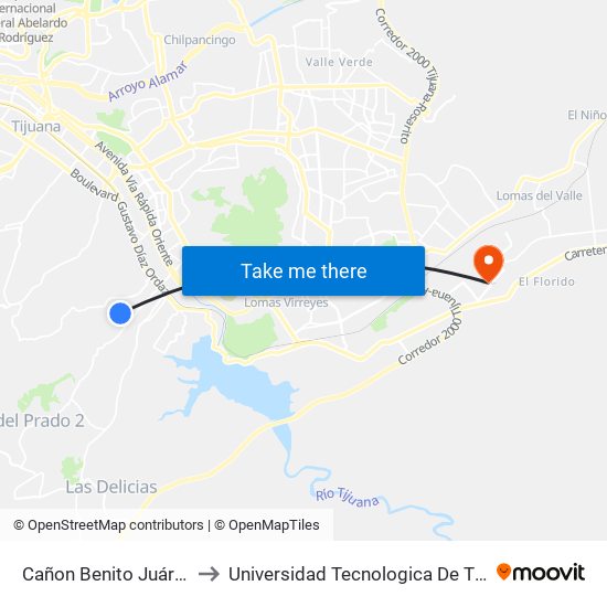 Cañon Benito Juárez, 6 to Universidad Tecnologica De Tijuana map