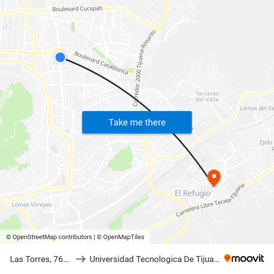 Las Torres, 7624 to Universidad Tecnologica De Tijuana map