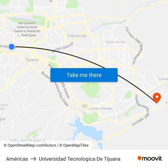 Américas to Universidad Tecnologica De Tijuana map