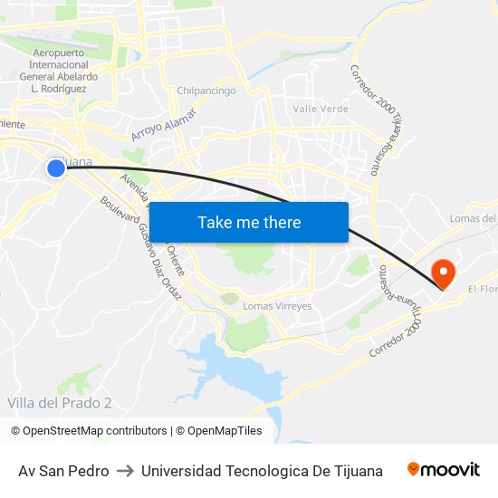 Av San Pedro to Universidad Tecnologica De Tijuana map