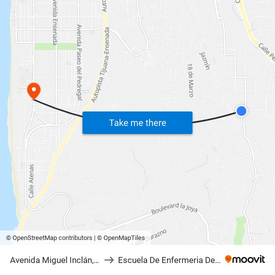 Avenida Miguel Inclán, 3071 to Escuela De Enfermeria Del Imss map