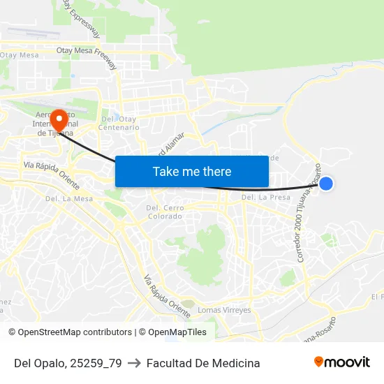 Del Opalo, 25259_79 to Facultad De Medicina map
