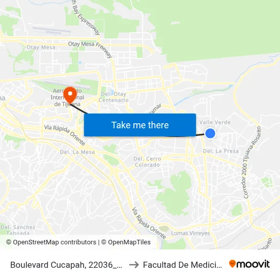 Boulevard Cucapah, 22036_12 to Facultad De Medicina map