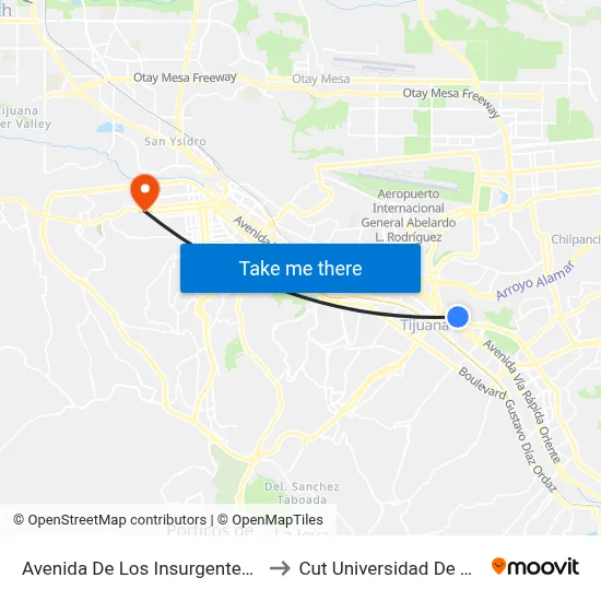 Avenida De Los Insurgentes, 603_1 to Cut Universidad De Tijuana map