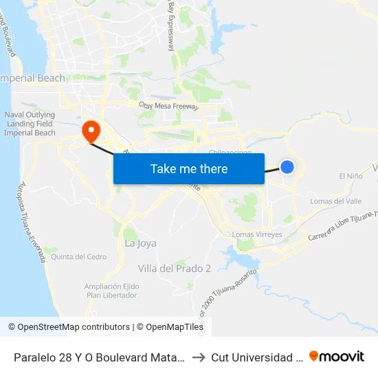 Paralelo 28 Y O Boulevard Matamoros, 23030_V46 to Cut Universidad De Tijuana map