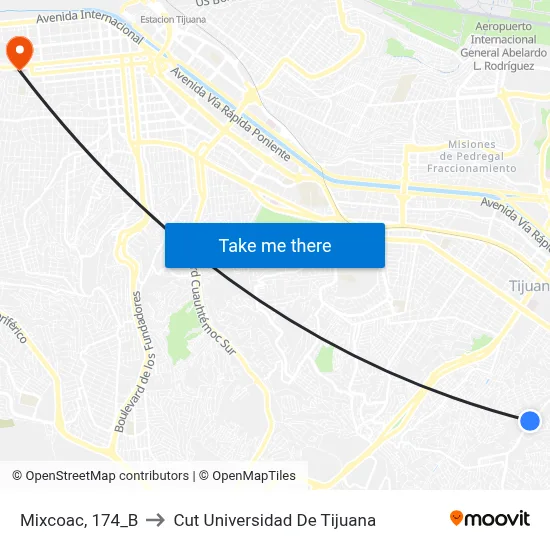 Mixcoac, 174_B to Cut Universidad De Tijuana map
