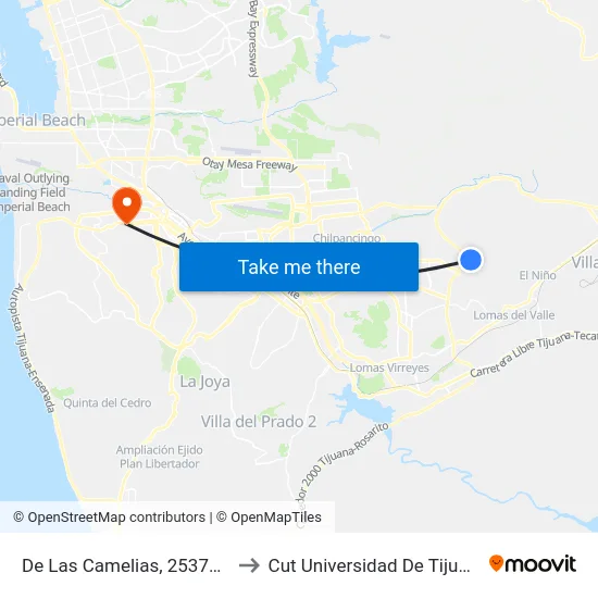 De Las Camelias, 25375_1 to Cut Universidad De Tijuana map