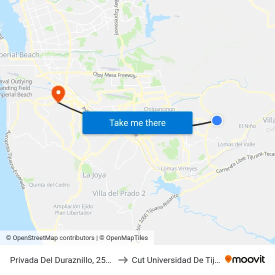 Privada Del Duraznillo, 25346_1 to Cut Universidad De Tijuana map