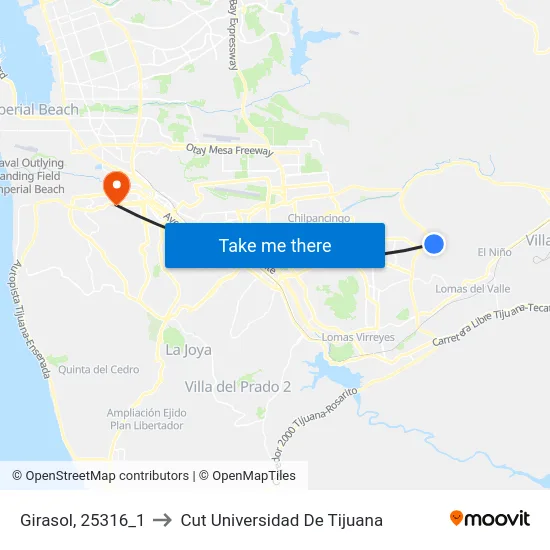 Girasol, 25316_1 to Cut Universidad De Tijuana map