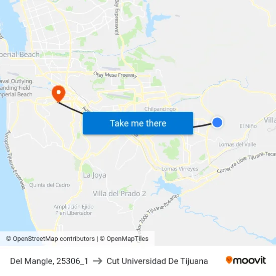 Del Mangle, 25306_1 to Cut Universidad De Tijuana map