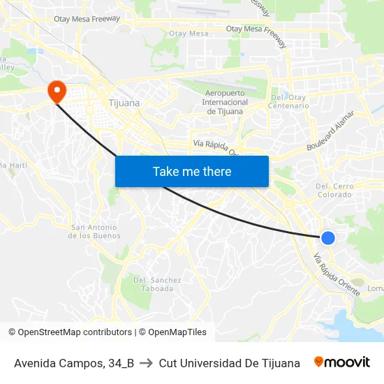 Avenida Campos, 34_B to Cut Universidad De Tijuana map