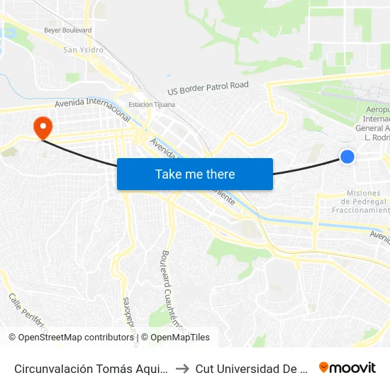 Circunvalación Tomás Aquino, 25_1 to Cut Universidad De Tijuana map