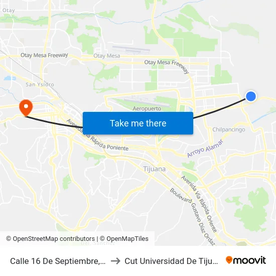 Calle 16 De Septiembre, 14 to Cut Universidad De Tijuana map