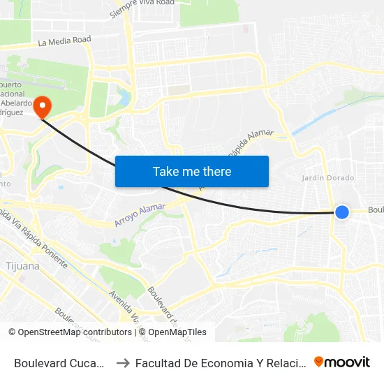 Boulevard Cucapah, 21451_1 to Facultad De Economia Y Relaciones Internacionales map