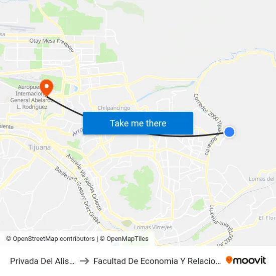 Privada Del Aliso, 25326_9 to Facultad De Economia Y Relaciones Internacionales map