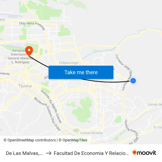 De Las Malvas, 25226_44 to Facultad De Economia Y Relaciones Internacionales map