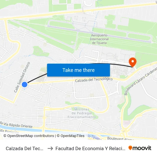 Calzada Del Tecnológico, 1_1 to Facultad De Economia Y Relaciones Internacionales map