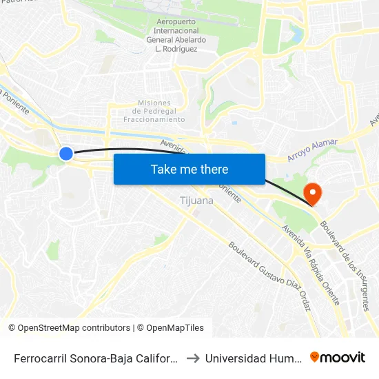 Ferrocarril Sonora-Baja California, 1771 to Universidad Humanitas map