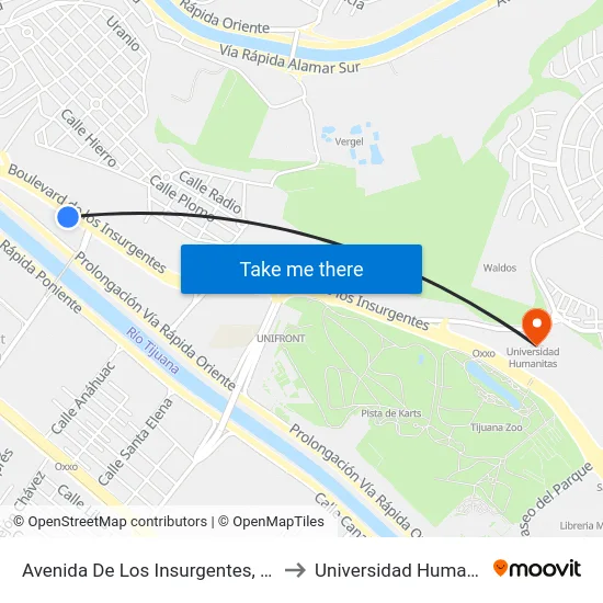 Avenida De Los Insurgentes, 603_1 to Universidad Humanitas map