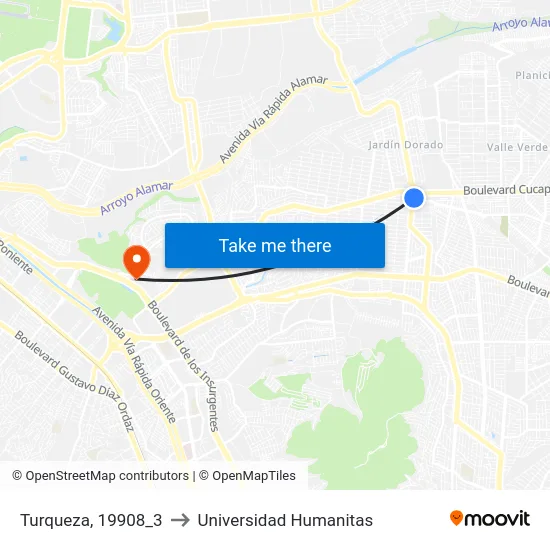 Turqueza, 19908_3 to Universidad Humanitas map
