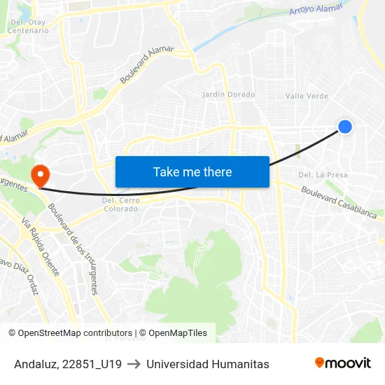 Andaluz, 22851_U19 to Universidad Humanitas map