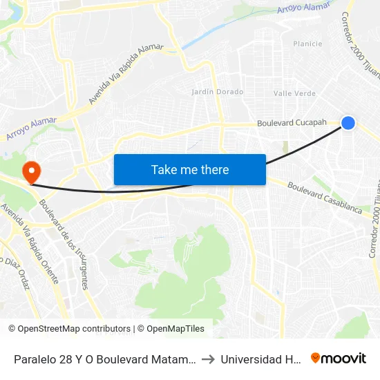 Paralelo 28 Y O Boulevard Matamoros, 23030_V46 to Universidad Humanitas map