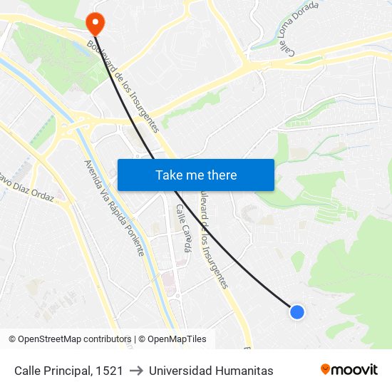 Calle Principal, 1521 to Universidad Humanitas map