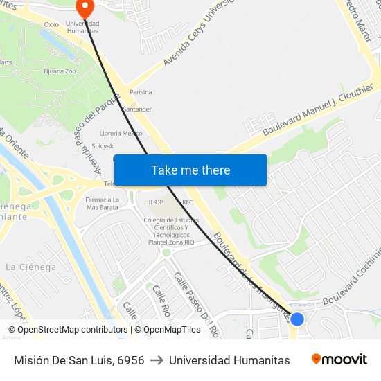 Misión De San Luis, 6956 to Universidad Humanitas map