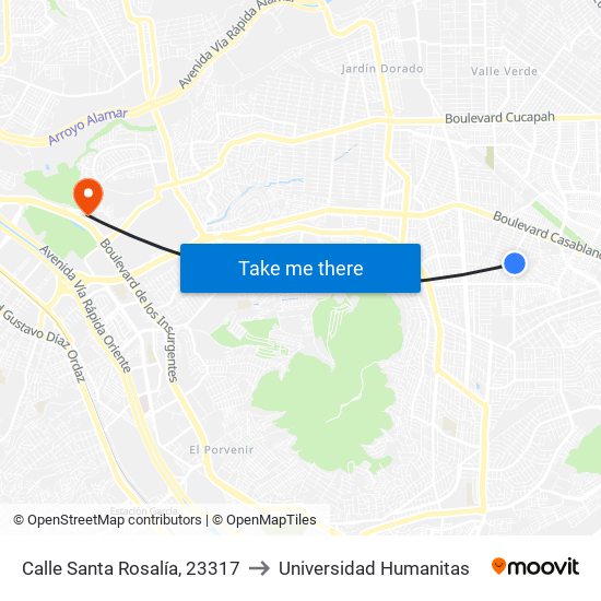 Calle Santa Rosalía, 23317 to Universidad Humanitas map