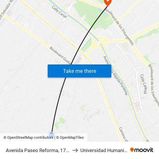 Avenida Paseo Reforma, 17222 to Universidad Humanitas map