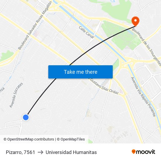 Pizarro, 7561 to Universidad Humanitas map