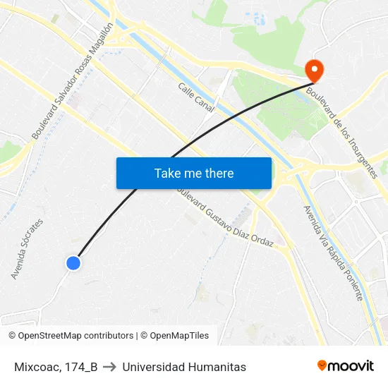 Mixcoac, 174_B to Universidad Humanitas map