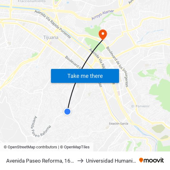 Avenida Paseo Reforma, 16006 to Universidad Humanitas map