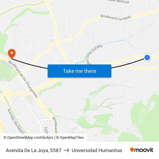 Avenida De La Joya, 5587 to Universidad Humanitas map