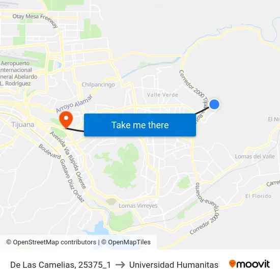 De Las Camelias, 25375_1 to Universidad Humanitas map